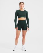Empower Seamless Long Sleeve Crop Top - Dark Green - Image 3