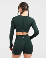 Empower Seamless Long Sleeve Crop Top - Dark Green - Image 2