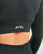 Empower Seamless Long Sleeve Crop Top - Dark Green - Image 6