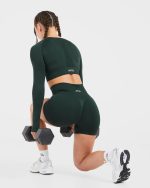 Empower Seamless Long Sleeve Crop Top - Dark Green - Image 7
