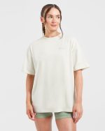 Sports Club Wavy Oversized T Shirt - Off White/Green - Image 2