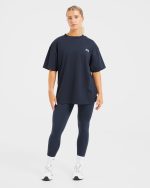 AYBL Sports Club Oversized T Shirt - Navy/Off White - Image 3
