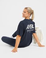 AYBL Sports Club Oversized T Shirt - Navy/Off White - Image 7
