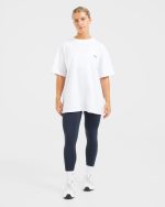 AYBL Lift Italic Oversized T Shirt - White/Navy - Image 3