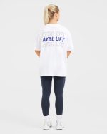 AYBL Lift Italic Oversized T Shirt - White/Navy - Image 4