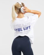 AYBL Lift Italic Oversized T Shirt - White/Navy - Image 7