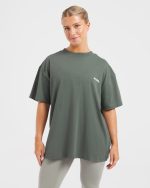 AYBL Lift Italic Oversized T Shirt - Green/Off White - Image 2