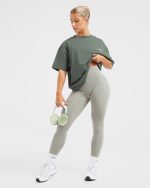 AYBL Lift Italic Oversized T Shirt - Green/Off White - Image 7