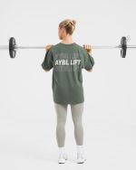 AYBL Lift Italic Oversized T Shirt - Green/Off White - Image 8
