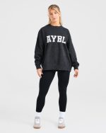 Varsity Oversized Knitted Sweater - Charcoal - Image 3