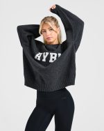 Varsity Oversized Knitted Sweater - Charcoal - Image 7