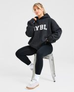 Varsity Oversized Knitted Hoodie - Charcoal - Image 8