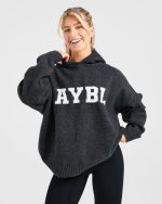 Varsity Oversized Knitted Hoodie - Charcoal - Image 7