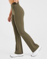 Sculpt Wrap Flared Leggings - Deep Khaki - Image 5