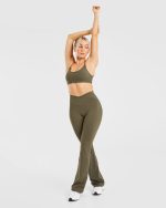 Sculpt Wrap Flared Leggings - Deep Khaki - Image 7
