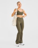 Sculpt Wrap Flared Leggings - Deep Khaki - Image 8