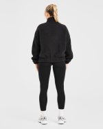 Varsity Oversized Fleece Zip Up Jacket - Black - Image 4