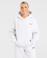 AYBL Sports Club Oversized Hoodie - Grey Marl/Burgundy - Image 2
