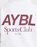 AYBL Sports Club Oversized Hoodie - Grey Marl/Burgundy - Image 6