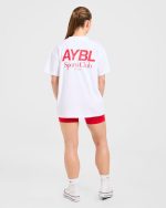 AYBL Sports Club Oversized T Shirt - White/True Red - Image 4