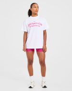 Sports Club Gothic Oversized T Shirt - White/Pink - Image 3