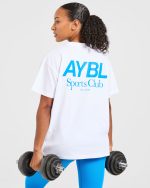 AYBL Sports Club Oversized T Shirt - White/Cobalt - Image 8