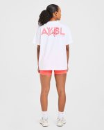 Lift Graphic Oversized T Shirt - White/Coral Peach - Image 4