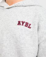 Varsity Minimal Logo Oversized Knitted Hoodie - Grey Marl/Burgundy - Image 5