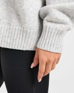 Varsity Minimal Logo Oversized Knitted Hoodie - Grey Marl/Burgundy - Image 6