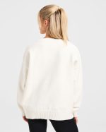 Varsity Oversized Knitted Sweater - Off White - Image 2