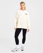 Varsity Minimal Logo Oversized Knitted Hoodie - Cream - Image 3
