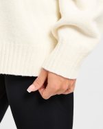 Varsity Minimal Logo Oversized Knitted Hoodie - Cream - Image 6
