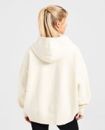 Varsity Minimal Logo Oversized Knitted Hoodie - Cream - Image 2