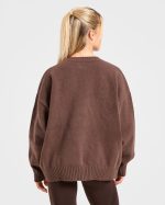 Varsity Oversized Knitted Sweater - Brown - Image 2