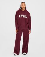 Varsity Oversized Knitted Joggers - Burgundy - Image 3