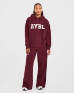 Varsity Oversized Knitted Hoodie - Burgundy - Image 3