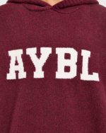 Varsity Oversized Knitted Hoodie - Burgundy - Image 5
