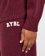 Varsity Oversized Knitted Hoodie - Burgundy - Image 6