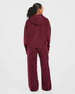 Varsity Oversized Knitted Hoodie - Burgundy - Image 4