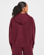 Varsity Oversized Knitted Hoodie - Burgundy - Image 2