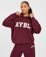 Varsity Oversized Knitted Hoodie - Burgundy - Image 8
