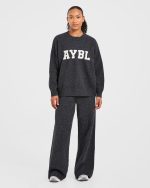 Varsity Oversized Knitted Joggers - Charcoal - Image 3