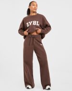 Varsity Oversized Knitted Joggers - Brown - Image 7