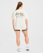 AYBL Sports Club Oversized T Shirt - Beige/Muted Olive - Image 4