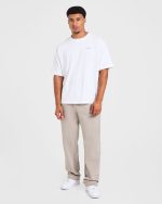 Essential Oversized Straight Leg Joggers - Stone - Image 3