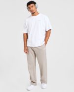 Essential Oversized Straight Leg Joggers - Stone - Image 8