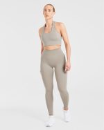 Staple Halterneck Crop Top - Muted Taupe - Image 3