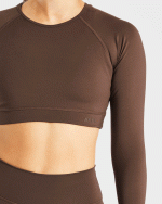 Staple Long Sleeve Crop Top - Brown - Image 8