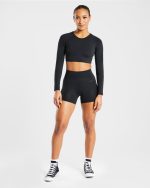 Staple Long Sleeve Crop Top - Black - Image 3