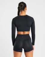 Staple Long Sleeve Crop Top - Black - Image 2